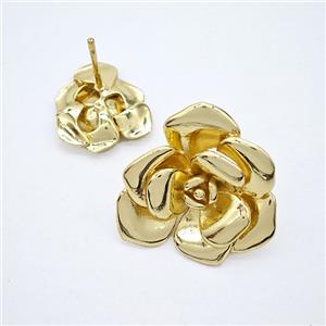 Copper Flower Stud Earrings Gold Plated, approx 24mm [FN51683-24MM]
