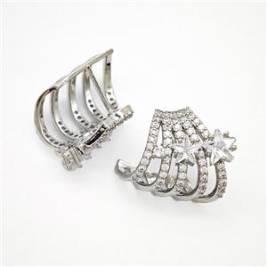 Copper Clip Earrings Pave Zirconia Platinum Plated, approx 18-20mm [FN51684]