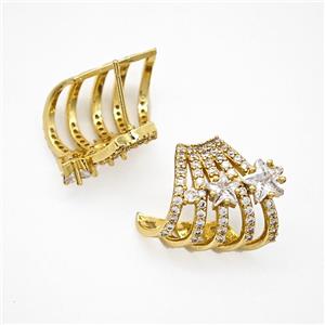 Copper Clip Earrings Pave Zirconia Gold Plated, approx 18-20mm [FN51685]