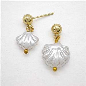 Copper Stud Earrings With Pearlize Resin Scallop Gold Plated, approx 13mm [FN51686-13MM]