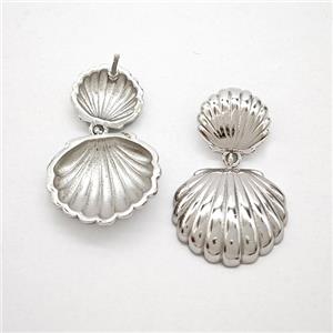Copper Scallop Shell Stud Earrings Platinum Plated, approx 11mm, 17mm [FN51692]