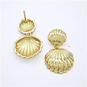 Copper Scallop Shell Stud Earrings Gold Plated, approx 11mm, 17mm [FN51693]