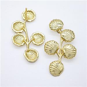 Copper Scallop Shell Stud Earrings Gold Plated, approx 8-35mm [FN51695]