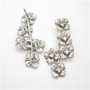 Copper Flower Stud Earrings Pave Zirconia Platinum Plated, approx 8-35mm [FN51696]