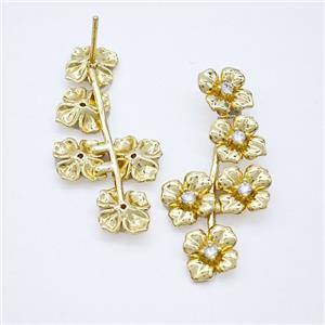 Copper Flower Stud Earrings Pave Zirconia Gold Plated, approx 8-35mm [FN51697]