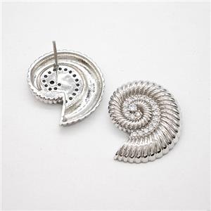 Copper Spiral Shell Stud Earrings Platinum Plated, approx 20-23mm [FN51701]