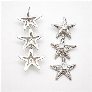 Copper Starfish Stud Earrings Pave Zirconia Platinum Plated, approx 16-43mm [FN51703]