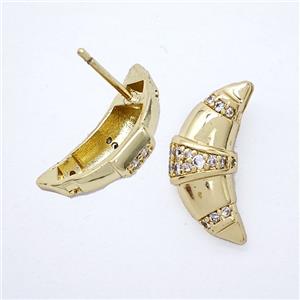 Copper Moon Stud Earrings Pave Zirconia Gold Plated, approx 7-18mm [FN51709]