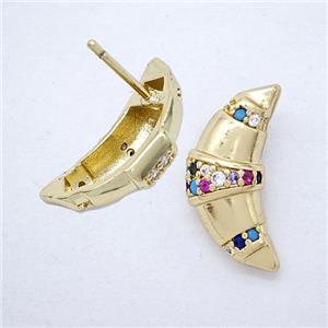 Copper Moon Stud Earrings Pave Multicolor Zirconia Gold Plated, approx 7-18mm [FN51710]