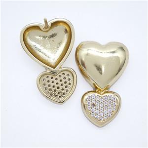 Copper Heart Stud Earrings Pave Zirconia Gold Plated, approx 12-25mm [FN51714]