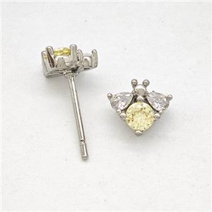 Copper Honeybee Stud Earrings Pave Zirconia Platinum Plated, approx 8mm [FN51717]