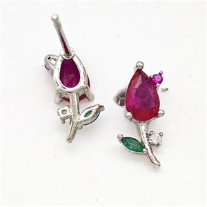 Copper Flower Stud Earrings Pave Crystal Glass Platinum Plated, approx 4-12mm [FN51721]