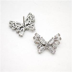 Copper Butterfly Stud Earrings Pave Zirconia Platinum Plated, approx 13-18mm [FN51725]