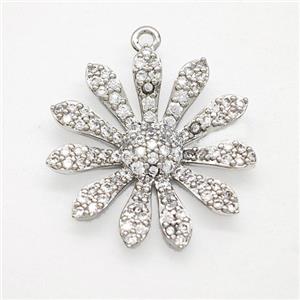 Copper Sunflower Pendant Pave Zirconia Platinum Plated, approx 23mm [FN51727]