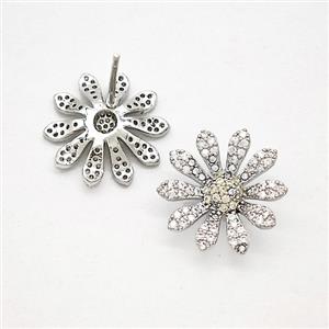 Copper Sunflower Stud Earrings Pave Zirconia Platinum Plated, approx 16mm [FN51729]