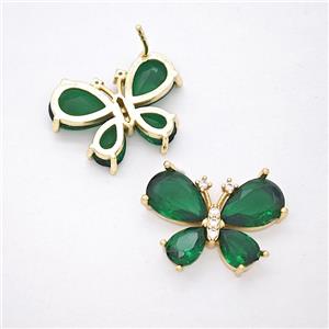 Copper Butterfly Stud Earrings Pave Green Crystal Glass Gold Plated, approx 15-20mm [FN51744]