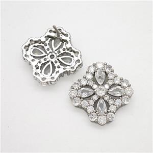 Copper Flower Stud Earrings Pave Zirconia Crystal Glass Platinum Plated, approx 16-19mm [FN51745]