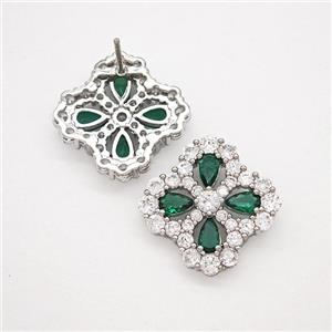 Copper Flower Stud Earrings Pave Zirconia Green Crystal Glass Platinum Plated, approx 16-19mm [FN51747]