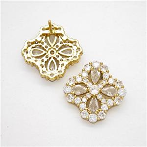 Copper Flower Stud Earrings Pave Zirconia Crystal Glass Gold Plated, approx 16-19mm [FN51749]