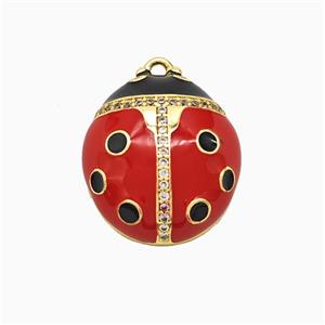 Copper Ladybug Pendant Pave Zirconia Red Enamel Gold Plated, approx 16-18mm [FN51756]