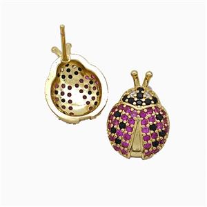 Copper Ladybug Stud Earrings Pave Zirconia Gold Plated, approx 11-16mm [FN51757]