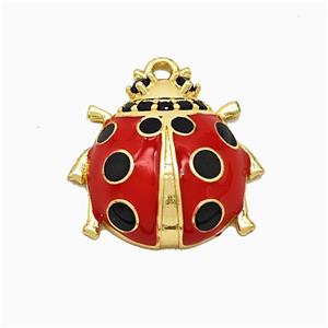 Copper Ladybug Pendant Red Enamel Gold Plated, approx 19mm [FN51763]