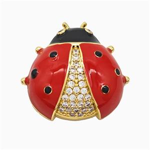 Copper Ladybug Pendant Pave Zirconia Red Enamel Gold Plated, approx 25mm [FN51765]