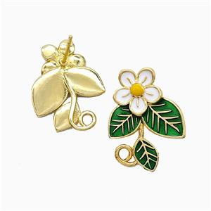 Copper Flower Stud Earrings Enamel Gold Plated, approx 16-22mm [FN51768]