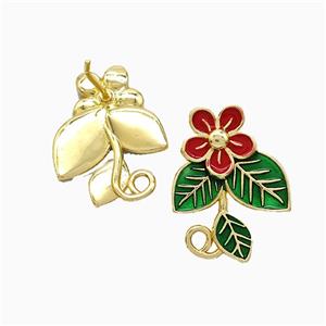 Copper Flower Stud Earrings Enamel Gold Plated, approx 16-22mm [FN51769]