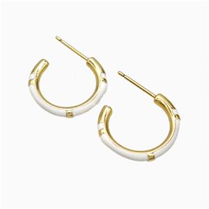 Copper Stud Earrings White Enamel Gold Plated, approx 18mm dia [FN51772]