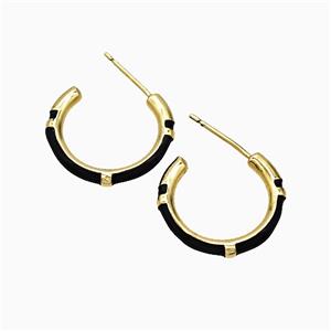 Copper Stud Earrings Black Enamel Gold Plated, approx 18mm dia [FN51773]