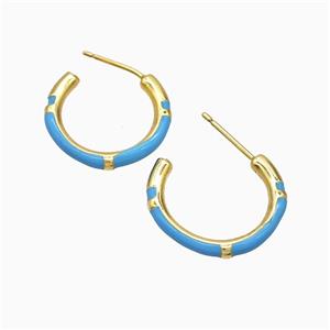 Copper Stud Earrings Blue Enamel Gold Plated, approx 18mm dia [FN51777]