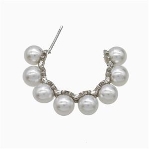 Copper Stud Earrings Pave Pearlized Resin Platinum Plated, approx 6mm, 30mm dia [FN51779]