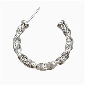 Copper Stud Earrings Pave Zirconia Platinum Plated, approx 27mm dia [FN51781]