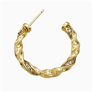 Copper Stud Earrings Pave Zirconia Gold Plated, approx 27mm dia [FN51782]