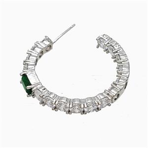 Copper Stud Earrings Pave Zirconia Platinum Plated, approx 4mm, 32mm dia [FN51783]