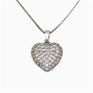 Copper Heart Necklace Pave Zirconia Platinum Plated, approx 14mm, 1mm, 46cm length [FN51800]