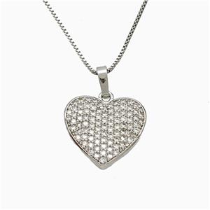 Copper Heart Necklace Pave Zirconia Platinum Plated, approx 17mm, 1mm, 46cm length [FN51802]