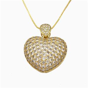 Copper Heart Necklace Pave Zirconia Gold Plated, approx 25mm, 1mm, 46cm length [FN51805]