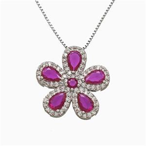 Copper Flower Neckace Pave Zirconia Crystal Glass Platinum Plated, approx 20mm, 1mm, 46cm length [FN51809]