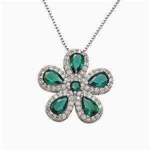 Copper Flower Neckace Pave Zirconia Crystal Glass Platinum Plated, approx 20mm, 1mm, 46cm length [FN51810]