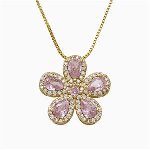 Copper Flower Neckace Pave Zirconia Crystal Glass Gold Plated, approx 20mm, 1mm, 46cm length [FN51813]