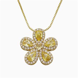 Copper Flower Neckace Pave Zirconia Crystal Glass Gold Plated, approx 20mm, 1mm, 46cm length [FN51814]