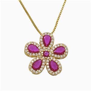 Copper Flower Neckace Pave Zirconia Crystal Glass Gold Plated, approx 20mm, 1mm, 46cm length [FN51815]