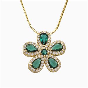 Copper Flower Neckace Pave Zirconia Crystal Glass Gold Plated, approx 20mm, 1mm, 46cm length [FN51816]