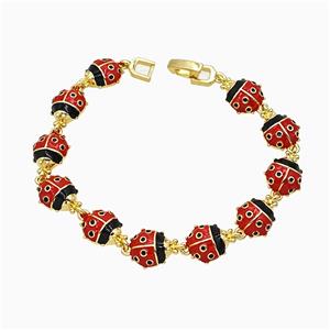 Copper Ladybug Bracelet Red Enamel Gold Plated, approx 10mm, 18cm length [FN51826]