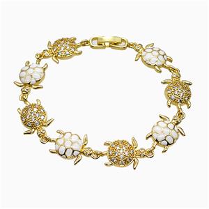 Copper Tortoise Bracelet Pave Zirconia White Enamel Gold Plated, approx 13-20mm, 18cm length [FN51828]