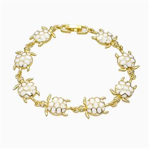 Copper Tortoise Bracelet White Enamel Gold Plated, approx 13-20mm, 18cm length [FN51831]