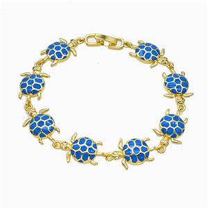 Copper Tortoise Bracelet Blue Enamel Gold Plated, approx 13-20mm, 18cm length [FN51832]