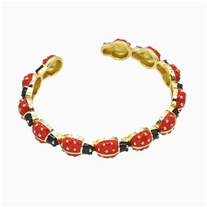 Copper Ladybug Bangles Red Enamel Gold Plated, approx 9mm, 50-55mm dia [FN51836]